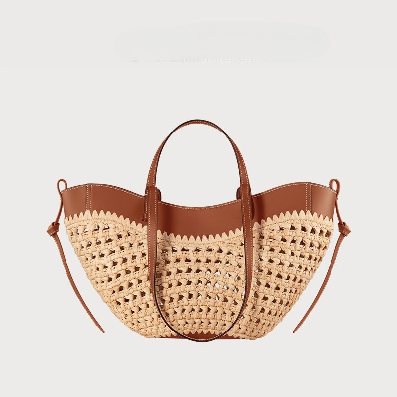2026 new women's grass beach bag, fashionable and woven, large capacity single shoulder handbag, spring and summer single shoulder bag