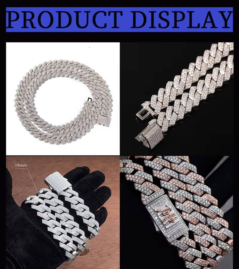 Mossanite Chain 23mm 7Rows Bubble Cuban Link Chain Miami Hiphop Men Mossaanite Cuban Necklace Iced 925 Silver Diamond Link