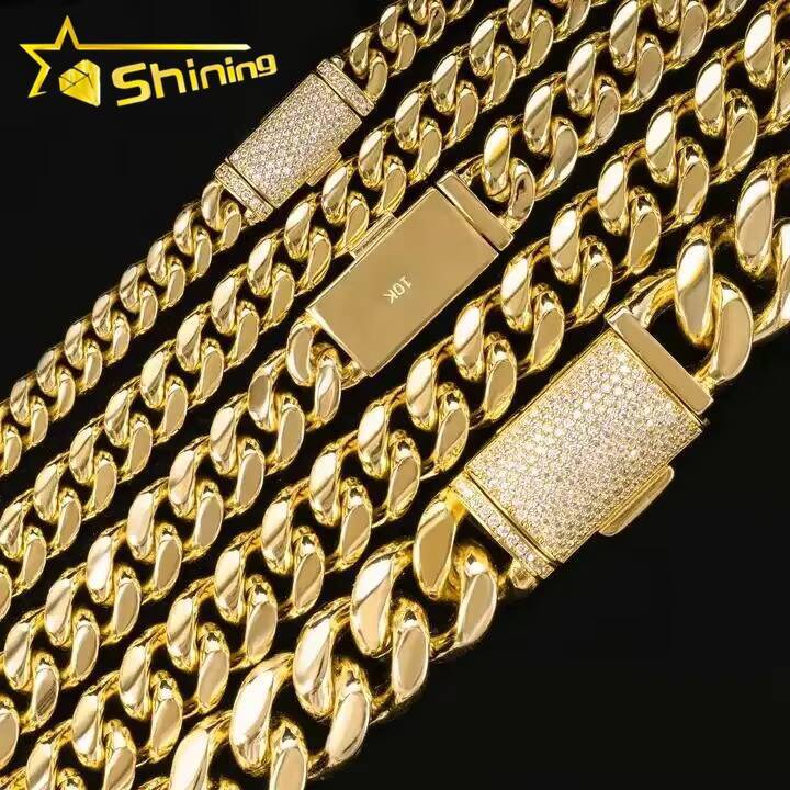 Hip Hop Necklace 8mm 10mm 12mm 14mm 18mm Stainless Steel Gold Plated Moissanite Miami Cuban Link Chain