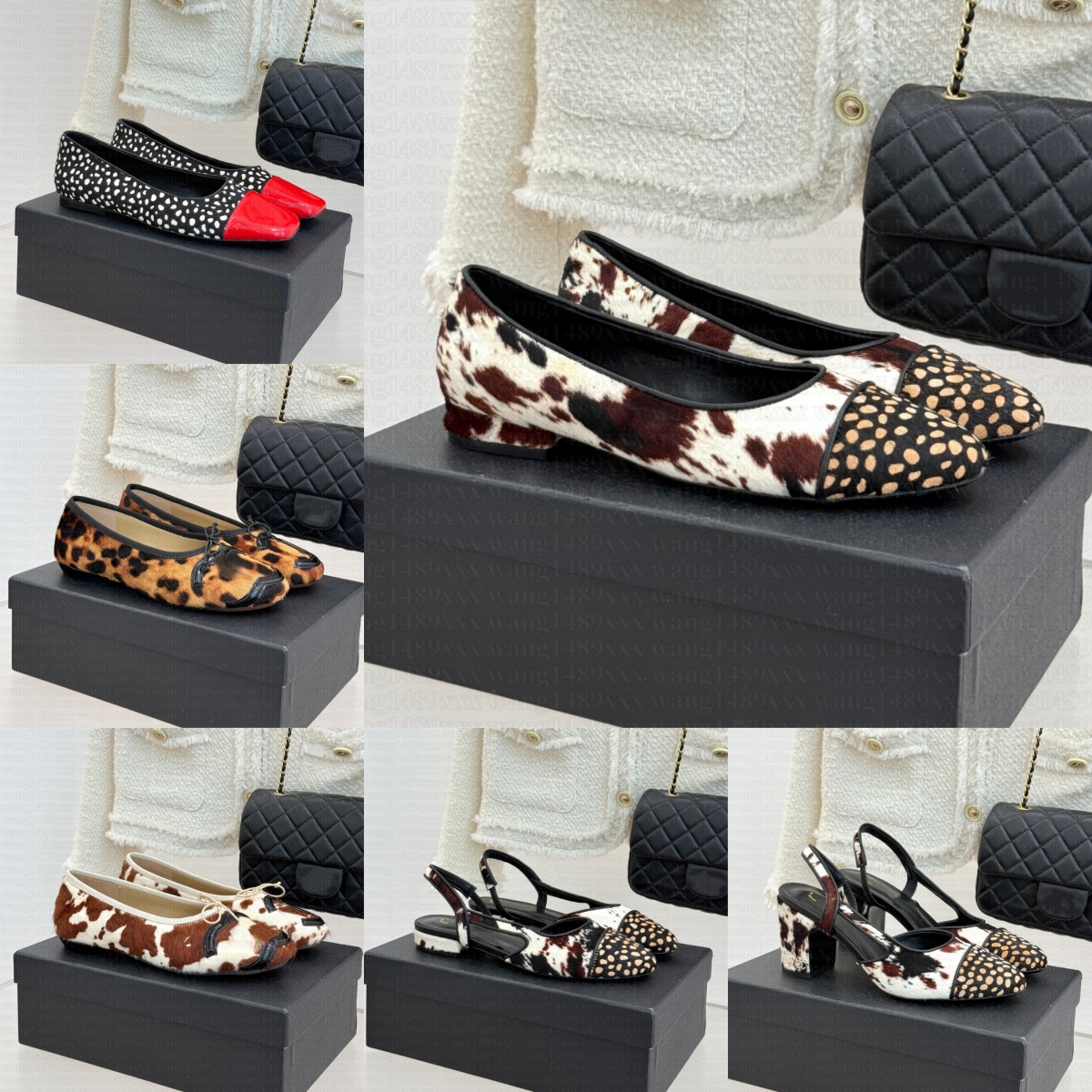 Mirror quality Leopard leather ballet flat Designer dress for woman elegant thong sandal Luxury block Chunky heel sandale Fashion Lady prom dress brand travel shoe