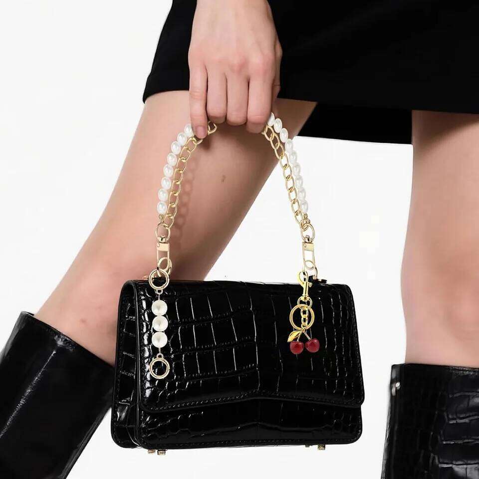 3PCS Pearl Cherry Bag Charms Pearl Cherry Keychains Replacement Extension Chain for Crossbody Bags Handbag Straps Accessories Keychain Visionice