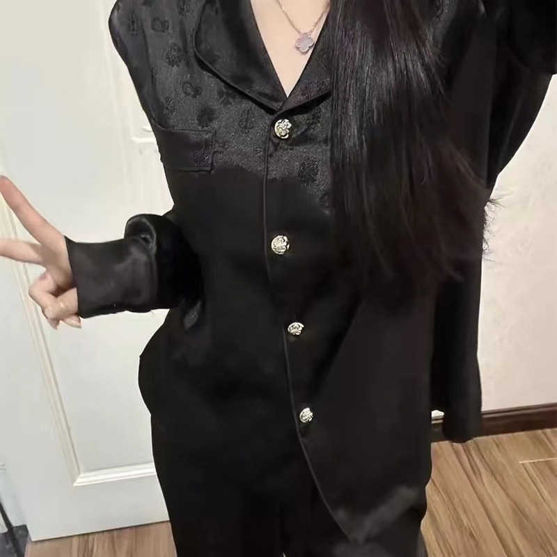 New Ice Silk Crox Star Light Luxury High End Women's Pajamas Spring and Autumn Long Sleeve Long Pants Homewear Set - view 3