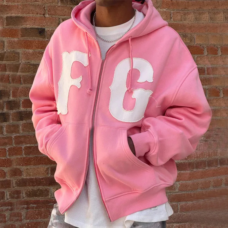 2026 Lazy Style FG Letter Hooded Zip Up Sweatshirt Loose Couple Coat Soft Warm Material Suitable Daily Casual Street Outfit top 260403