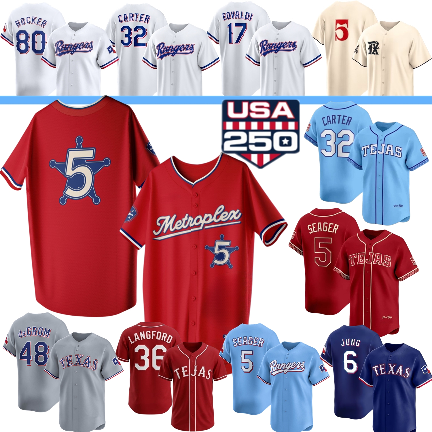 2026 City Ranger Baseball Jersey Corey Seager Jacob deGrom Evan Carter Sebastian Walcott Josh Jung Wyatt Langford Brandon Nimmo Kumar Rocker Eovaldi Ryan Pederson