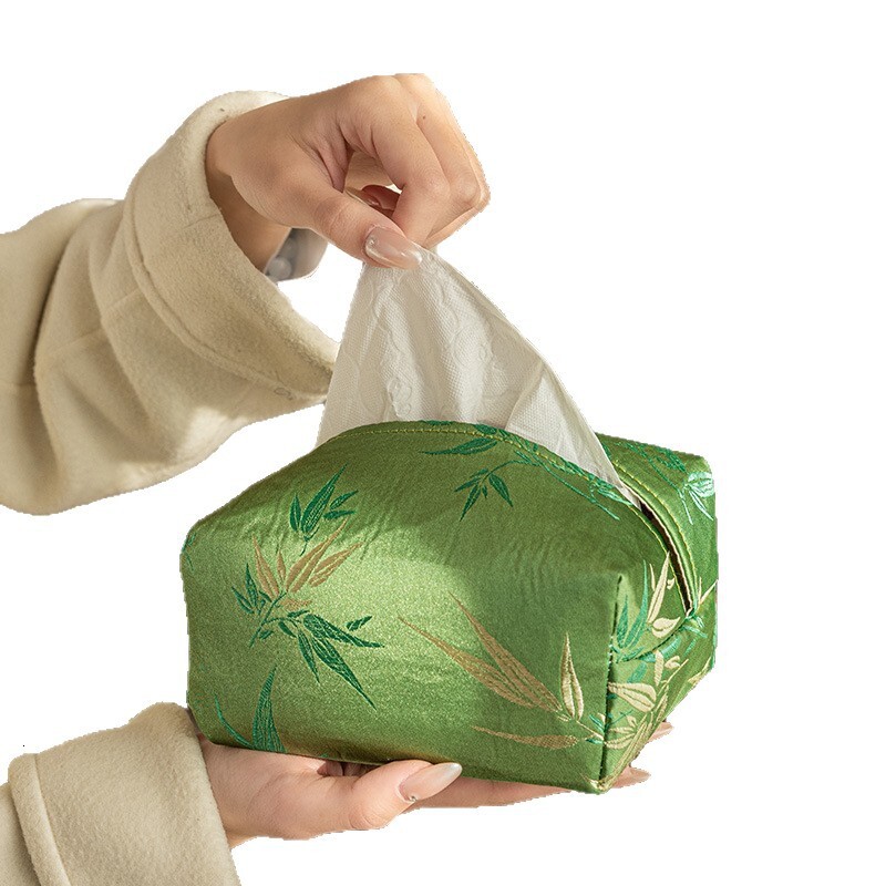 Tissue Box Cover New Chinese Style Black Landscape Print Fabric Tissue Holder For Living Room Bedroom Office Home Use