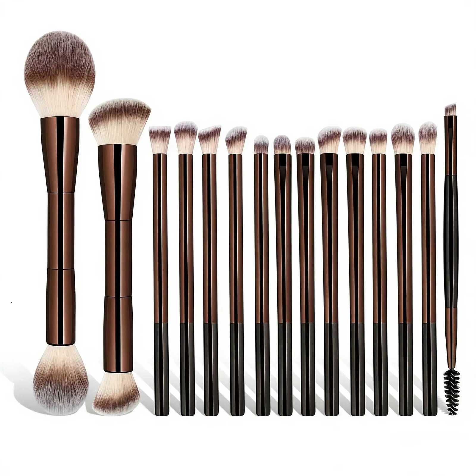 15 PCS Makeup Brushes Double-ended Makeup Brush Set Double Sided Angled/Round Top Brush Foundation Contour Blending Eyebrow Eyes Z260408
