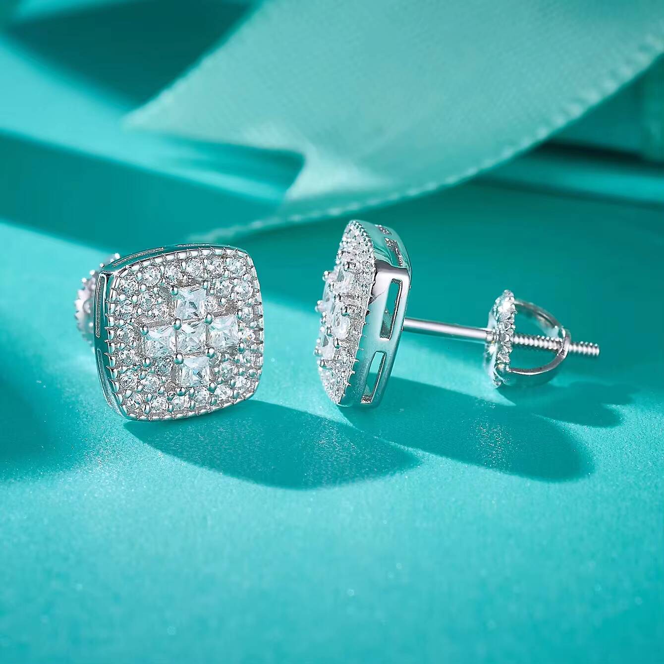 Luxury Lab Grown Diamond GEM Earrings Custom Rhodium S925 Sterling Silver Fine Moissanite Women Stud Earrings