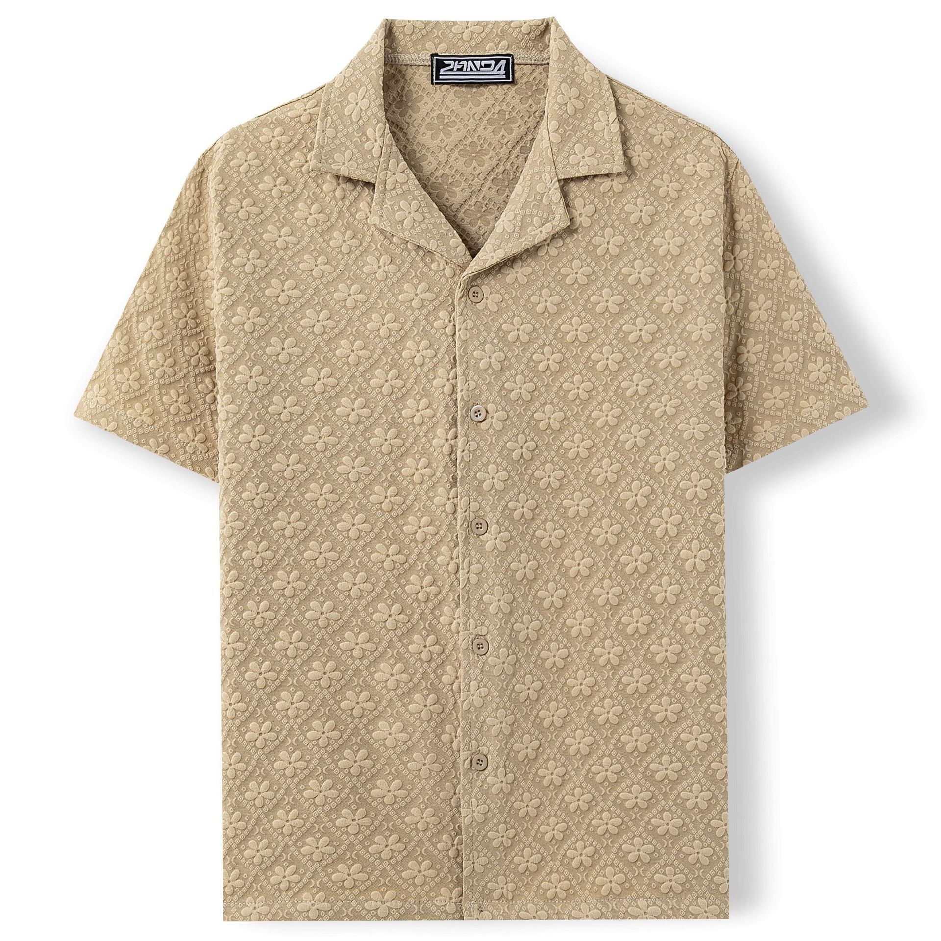 Luxury Brand Designer Clothes Foreign Trade Men's Clothing European And American Summer Men's Casual Shirt Jacquard Fabric Cuban Collar Shor