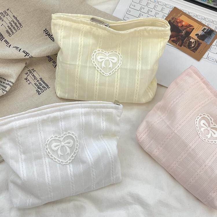 Storage Bag Fresh Color Vertical Stripe Print Bowknot Large Capacity Makeup Skincare Organizer Shopping Clutch