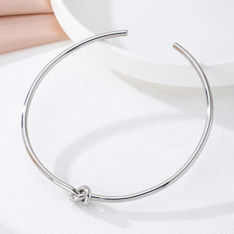Minar Minimalist Hollow Out Knotted Open Adjustable Torques for Women Female 18K Gold Silver PVD Plated Stainless Steel Choker260410