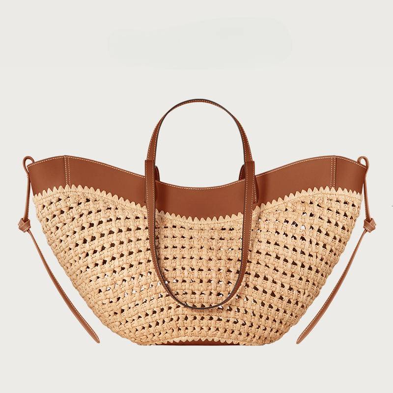 2026 new women's grass beach bag, fashionable and woven, large capacity single shoulder handbag, spring and summer single shoulder bag