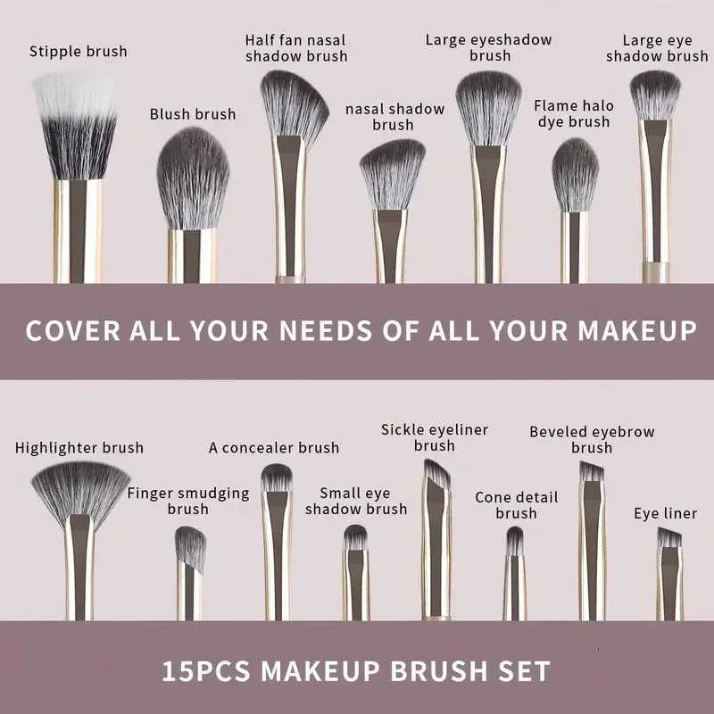 15pcs Makeup Brushes Set Soft Synthetic Eye Makeup Brush Set Blending Eyeshadow Eyeliner Crease Eyebrow Brightening Eye Brush Z260408