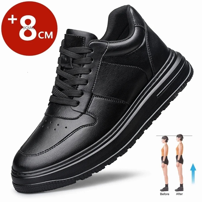 Fashion Leather Elevator Sneakers Men Comfortable Breathable Casual Shoes Height Increase Insole 8cm Lift Men Shoes 260408