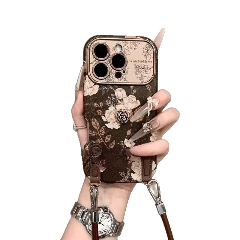 Retro Brown Camellia Flower Case for iPhone 17 Pro Max 16 15