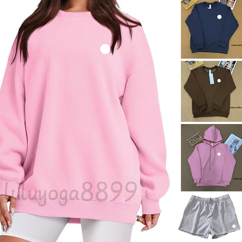 High Quality Yoga Hoodies Women Top Loose Sweatshirts 3D Logo Silver On Chest Unisex Crew Neck Pullover Sweatpants Set Men Long Sleeved Zip Up Hoodie Jackets