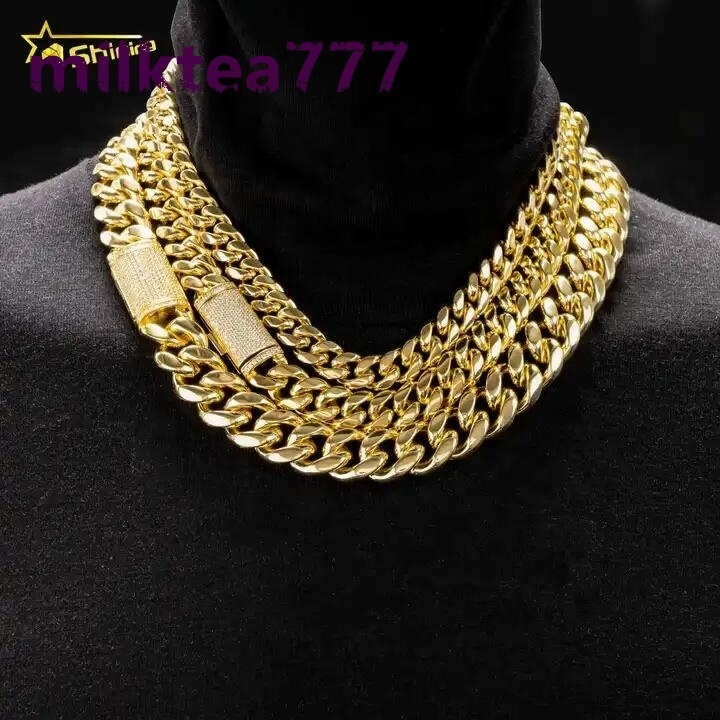 Hip Hop Necklace 8mm 10mm 12mm 14mm 18mm Stainless Steel Gold Plated Moissanite Miami Cuban Link Chain