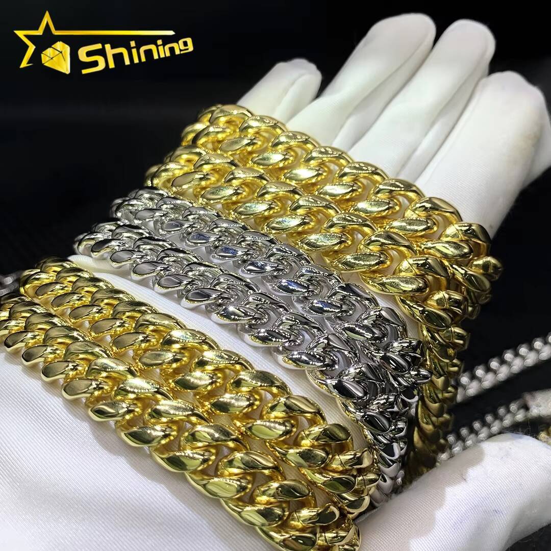 Hip Hop Necklace 8mm 10mm 12mm 14mm 18mm Stainless Steel Gold Plated Moissanite Miami Cuban Link Chain