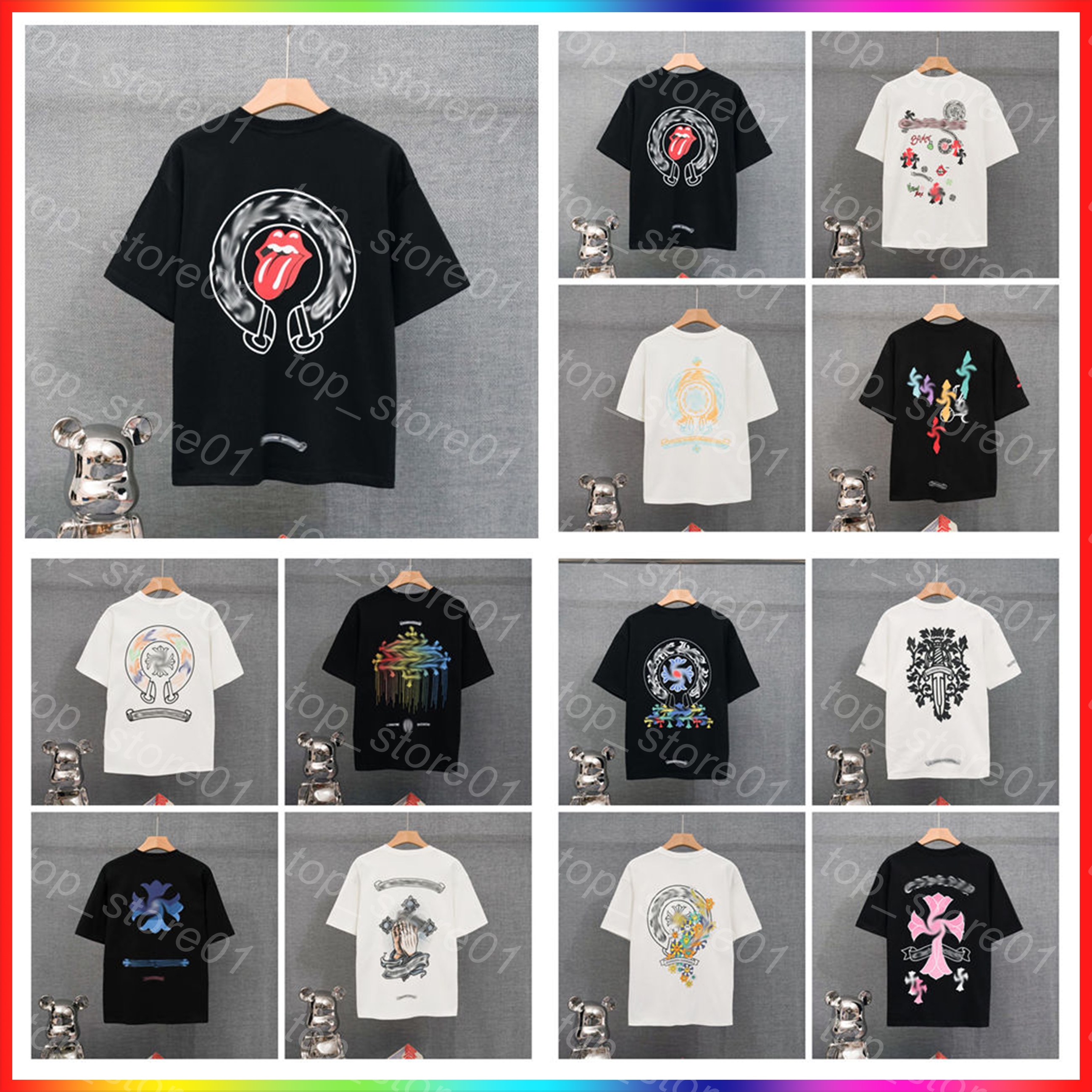 5A mens designer clothes t shirts men's round neck shirts summer graphic tee men fashion tees short sleeves tops embroidered horseshoe sanskrit cross loose t shirts