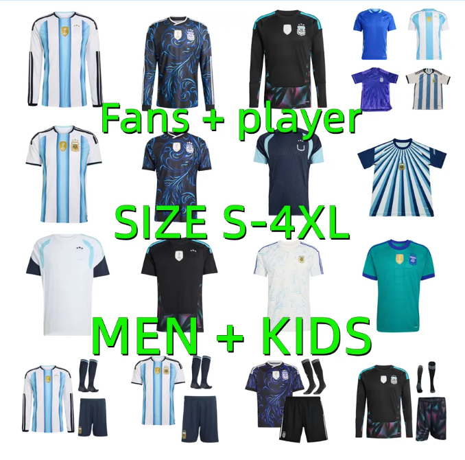 2026 Argentina Soccer Jerseys 22 23 24 25 26 27 GARNACHO ENZO J.ALVAREZ Player Version MAC ALLISTER DYBALA DI MARIA MARTINEZ DE PAUL MARADONA Men KIDS kit Football Shirt