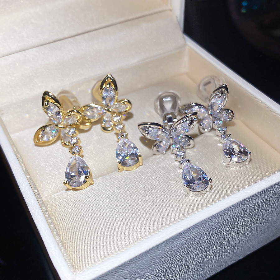14k real gold plated zircon butterfly water drop ear clip 2026 new popular light luxury high-end women's earrings - view 8