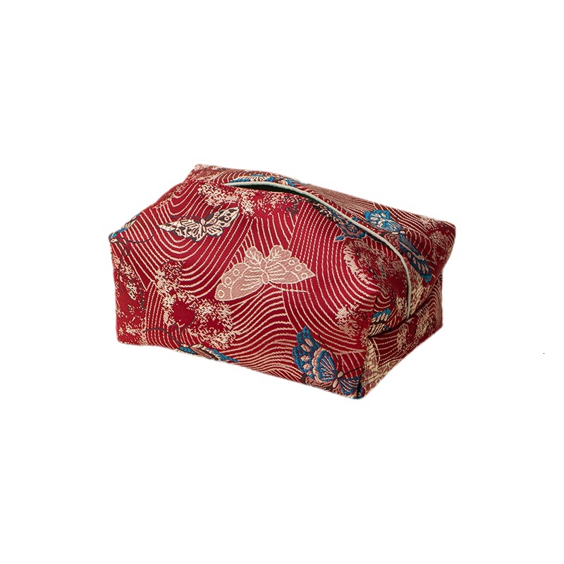 Tissue Box Cover Chinese Retro Light Luxury Fabric Zen Tea Table Black Gold Butterfly Flower Design Tissue Holder For Living Room Home Use