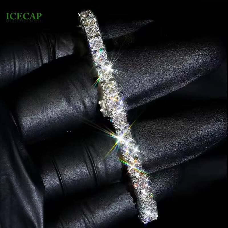Hot Iced Out Round Brilliant Cut VVS Moissanite 925 Silver Tennis Chain Bracelet Elegant Tennis Chain Bracelet for Men Women