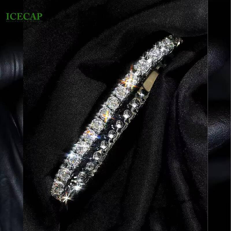 Hot Iced Out Round Brilliant Cut VVS Moissanite 925 Silver Tennis Chain Bracelet Elegant Tennis Chain Bracelet for Men Women