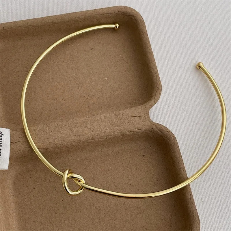 Minar Minimalist Hollow Out Knotted Open Adjustable Torques for Women Female 18K Gold Silver PVD Plated Stainless Steel Choker260410