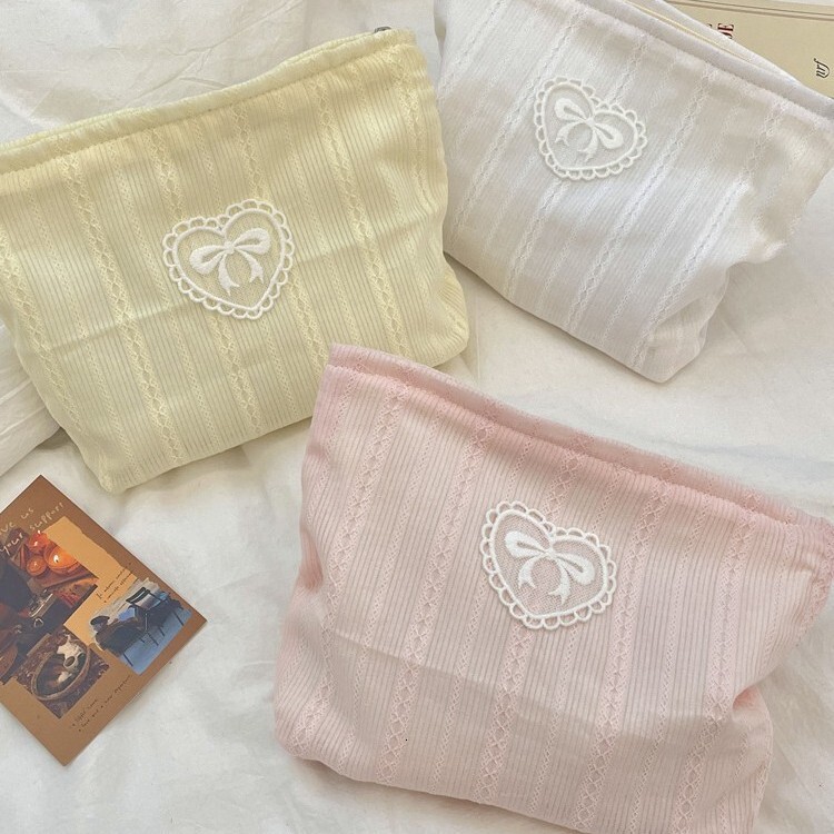 Storage Bag Fresh Color Vertical Stripe Print Bowknot Large Capacity Makeup Skincare Organizer Shopping Clutch