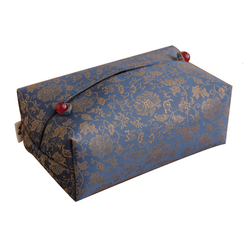 Tissue Box Cloud Gauze New Chinese Zen Retro Dark Pattern Print Elegant Luxury Lotus Pattern Tea Table Home Decor