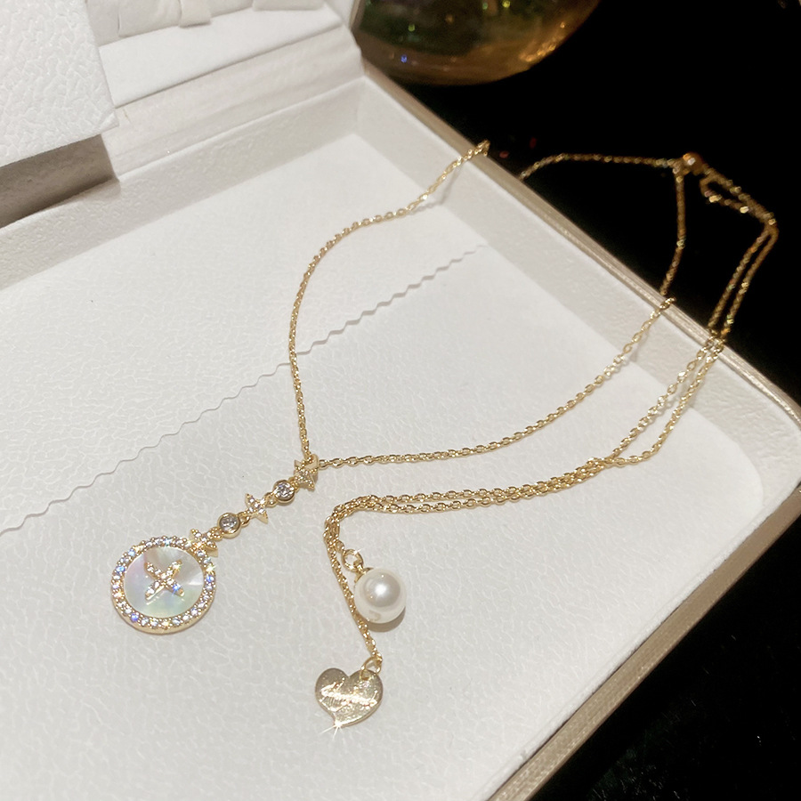 18k real gold plated zircon round pearl necklace, stylish and elegant sweater chain, light luxury high-end jewelry wholesale - view 3