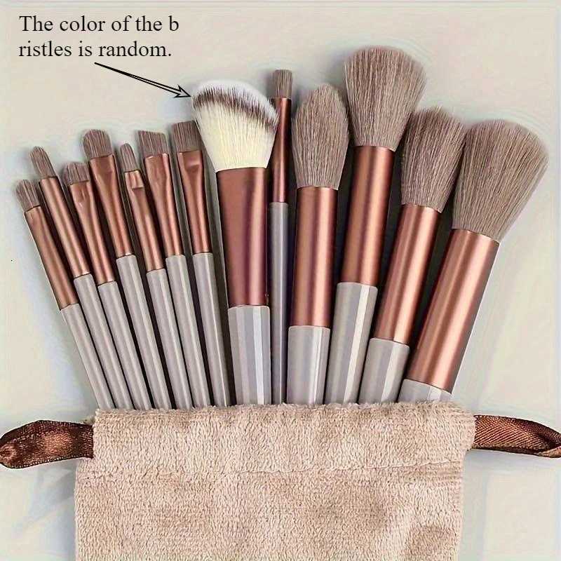 13PCS Vegan Makeup Brush Set-Rose Gold Luxury Brushes with Hybrid Fiber BristlesGift Pouch Cruelty-Free Kit for Beginners/Pros Z260408