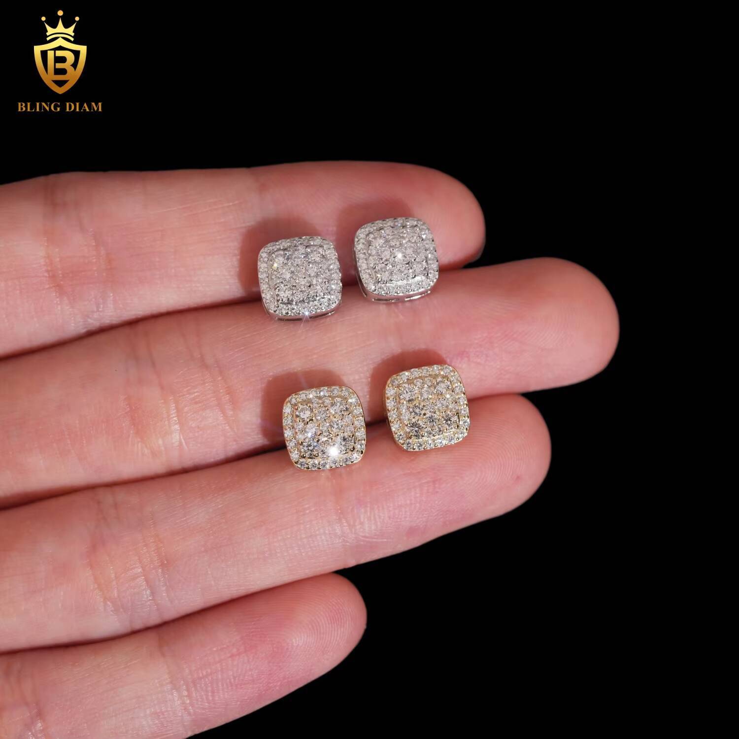 Luxury Jewelry Fine IGI LabGrownDiamondEarrings Studs Square 85mm for Women Man 925 Sterling Silver