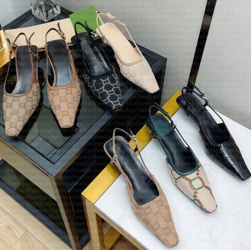 Designer women sandal Slingbacks high heels genuine leather formal shoes designer sandals high heel square toe ankle strap party shoes Print shoes size34-42