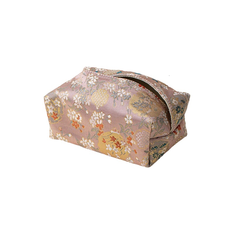 Tissue Box Cover New Chinese Style Fabric Light Luxury Creative Home Bedroom Living Room Tissue Holder For Model Room Pink Color