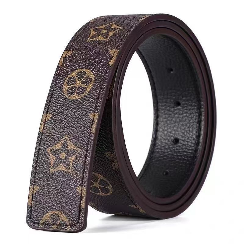 Cowhide men's belt without buckle head, pinless buckle, belt body, plaid pattern belt strap, 3.8cm wide