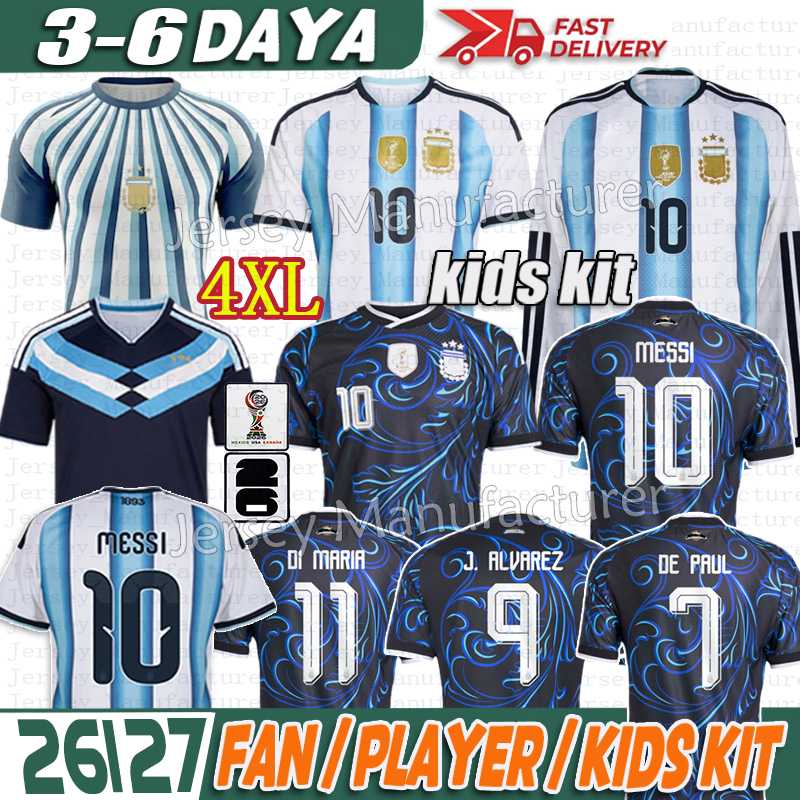 argentina jerseys 2026 MESSIs Jersey soccer Jerseys J. ALVAREZ E.FERNANDEZ MAC ALLISTER De Paul Otamendi kids kits SUAREZ Miamis 26 27 retro away Football Shirt 3xL 4XL