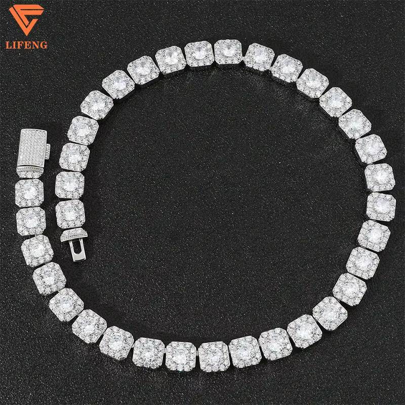 Newly 5mm square Tennis Chain 925 Sterling Silver baguette Cut DVVS Moissamite Diamond Tennis Bracelet Necklace Custom Jewelry
