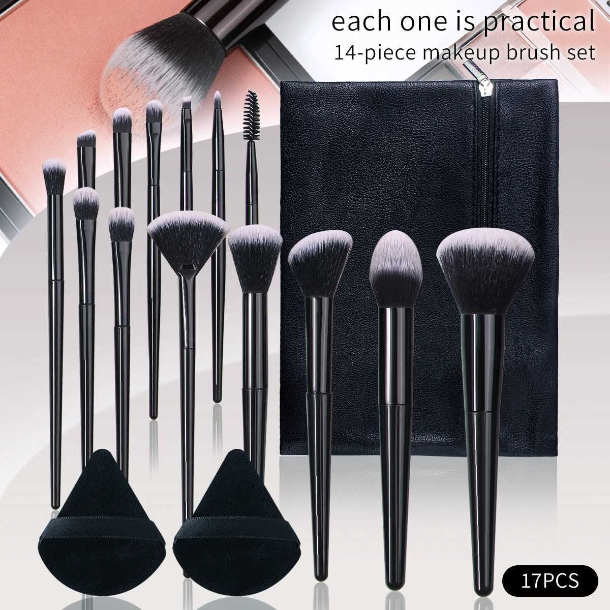 17-piece multi-functional makeup brush set soft triangular makeup pads zipper-style storage bag for beauty tools Z260408