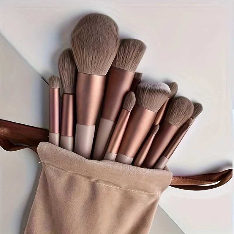 13PCS Vegan Makeup Brush Set-Rose Gold Luxury Brushes with Hybrid Fiber BristlesGift Pouch Cruelty-Free Kit for Beginners/Pros Z260408