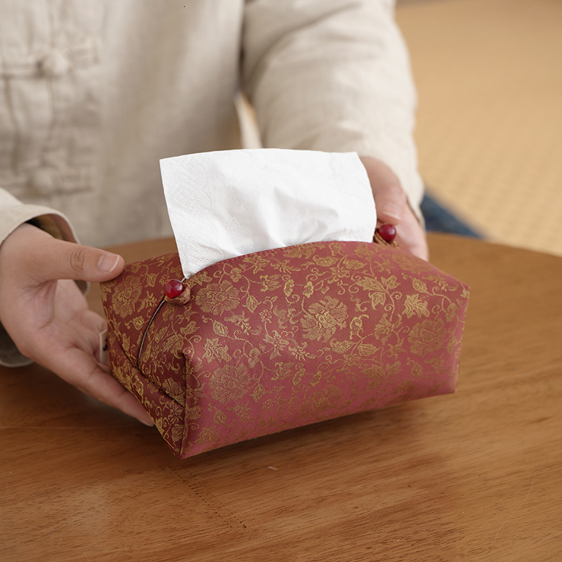 Tissue Box Cloud Gauze New Chinese Zen Retro Dark Pattern Print Elegant Luxury Lotus Pattern Tea Table Home Decor