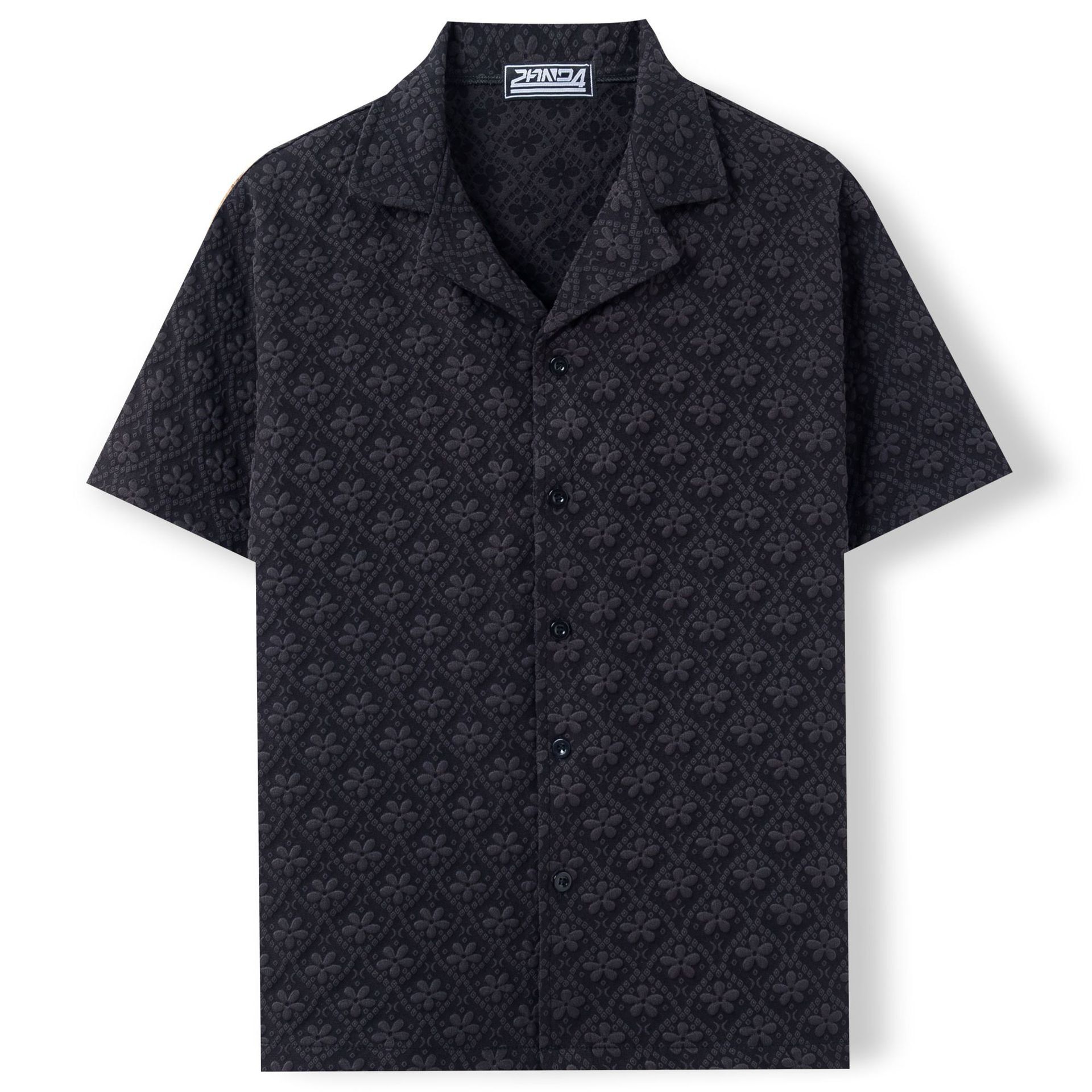 Luxury Brand Designer Clothes Foreign Trade Men's Clothing European And American Summer Men's Casual Shirt Jacquard Fabric Cuban Collar Shor