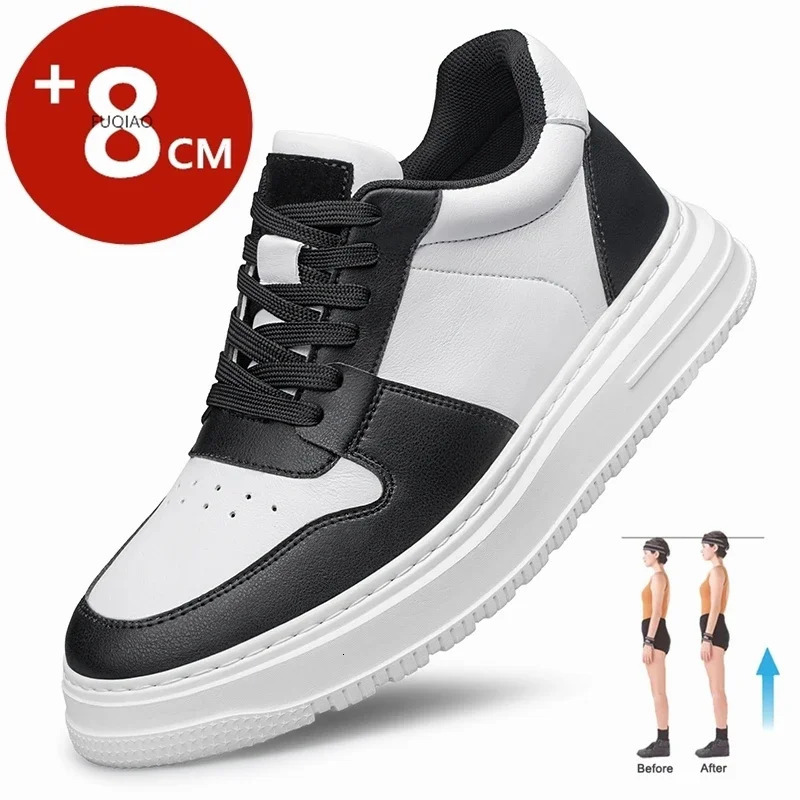 Fashion Leather Elevator Sneakers Men Comfortable Breathable Casual Shoes Height Increase Insole 8cm Lift Men Shoes 260408