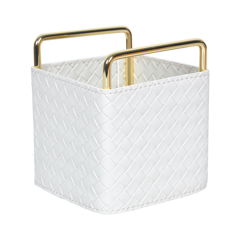 Pen Holder Modern Minimalist Hand Woven Leather For Office Study Living Room Entryway Key Remote Control Storage Ornament Orange Color Luxury Style