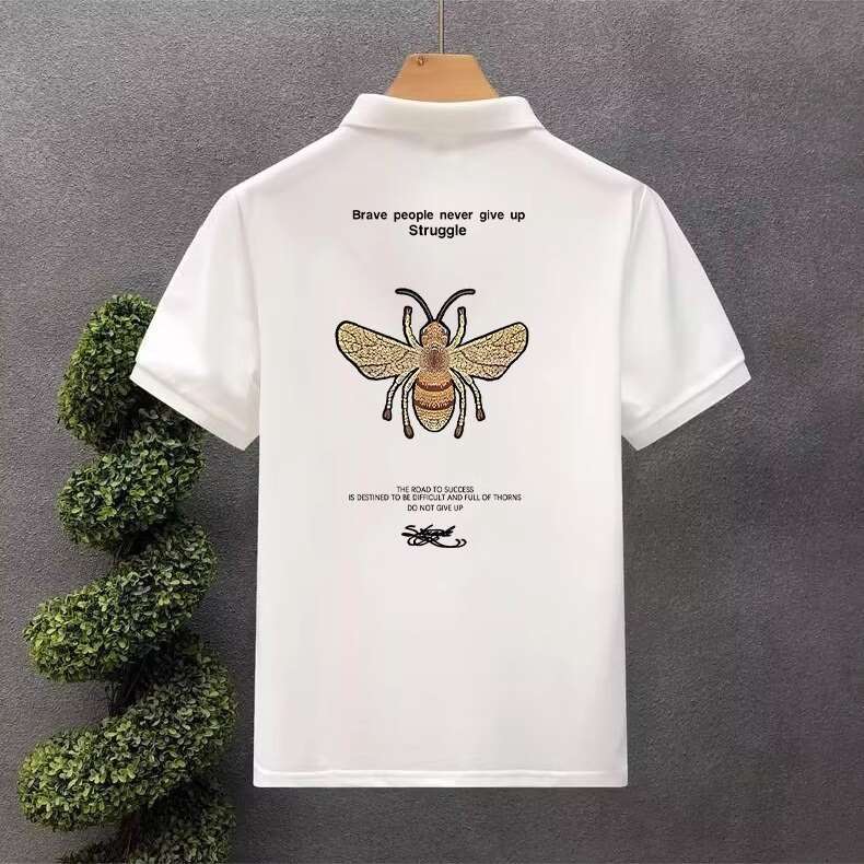 Handsome Little Bee Polo Shirt Summer Trendy Printed T-Shirt Korean Style Slim Fit Short Sleeve Casual Top Men's Clothing