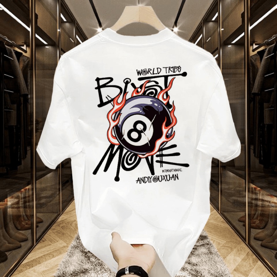 Men's American Street Hip-Hop Tees | INS Trendy Billiards Print High-Street Short-Sleeve T-Shirts