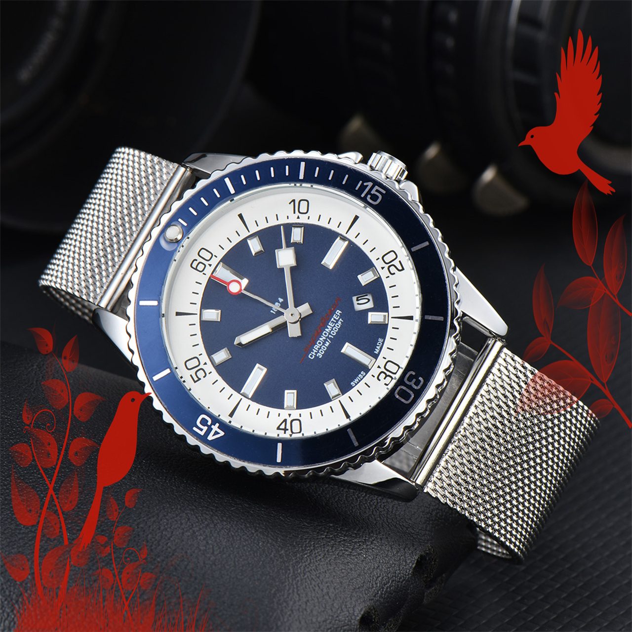 Mens BREITLity SUPEROCEANity 1884 Watches Blue Rubber Strap Battery Automatic Quartz Movement Wristwatches mens Luxusuhr Luminous Hanbelson men watches #215