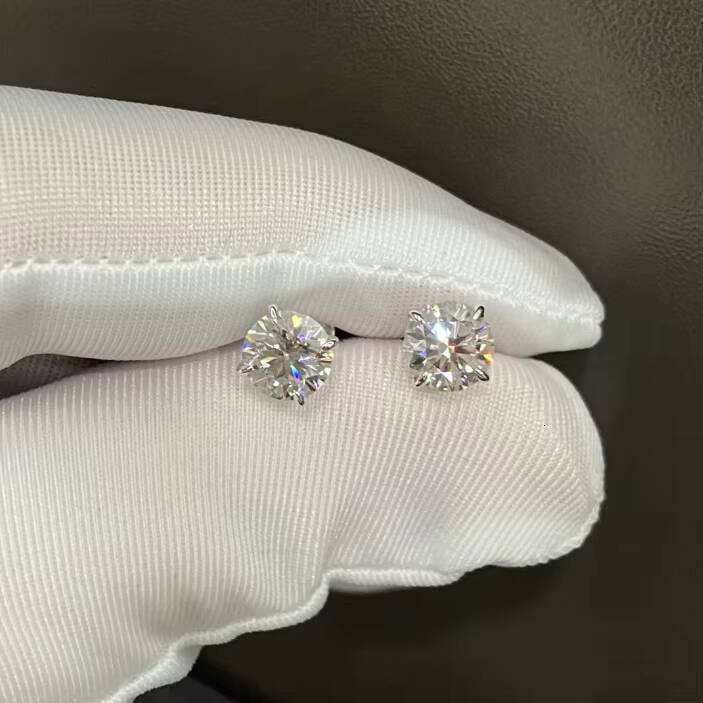Custom 10k Solid Gold Earrings Stud 1CT Round Brilliant Cut Lab Grown Diamond Earring with Lab HPHT CVD Diamond
