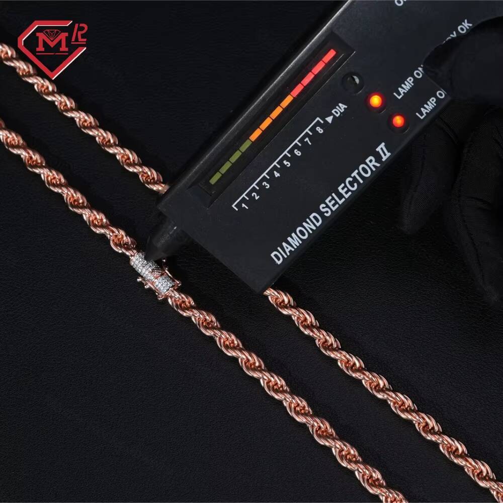 In Stock US 4mm 5mm 6mm Rope Chain Rose Gold Plated Silver 925 Moissanite Chasp Rope Necklace