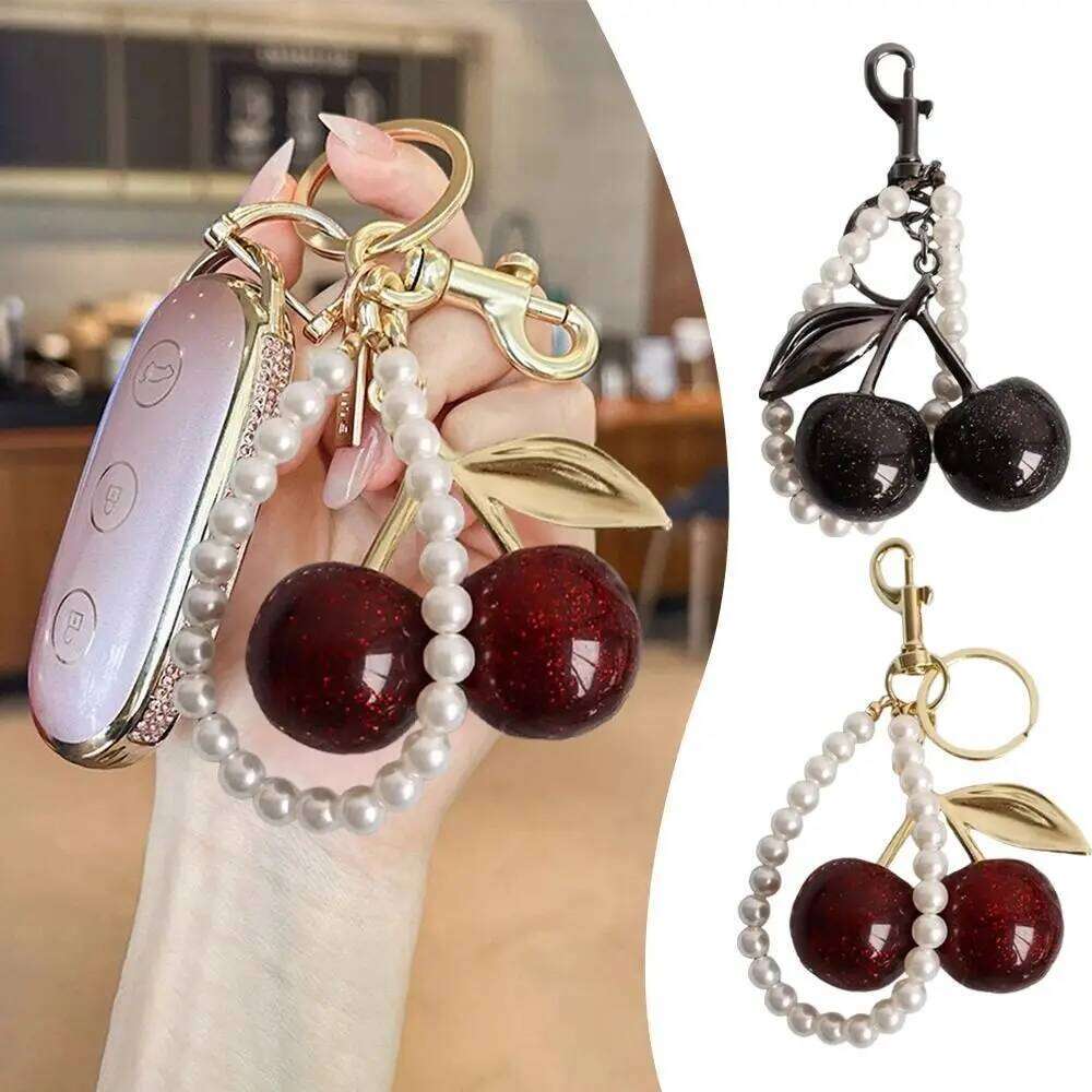 Cherry Keychain Bag charms Accessories ute Black Red Color Sparkling Resin Hanging For Bag accessories Gifts Lightweight Durable Tarnish Purse Charm J